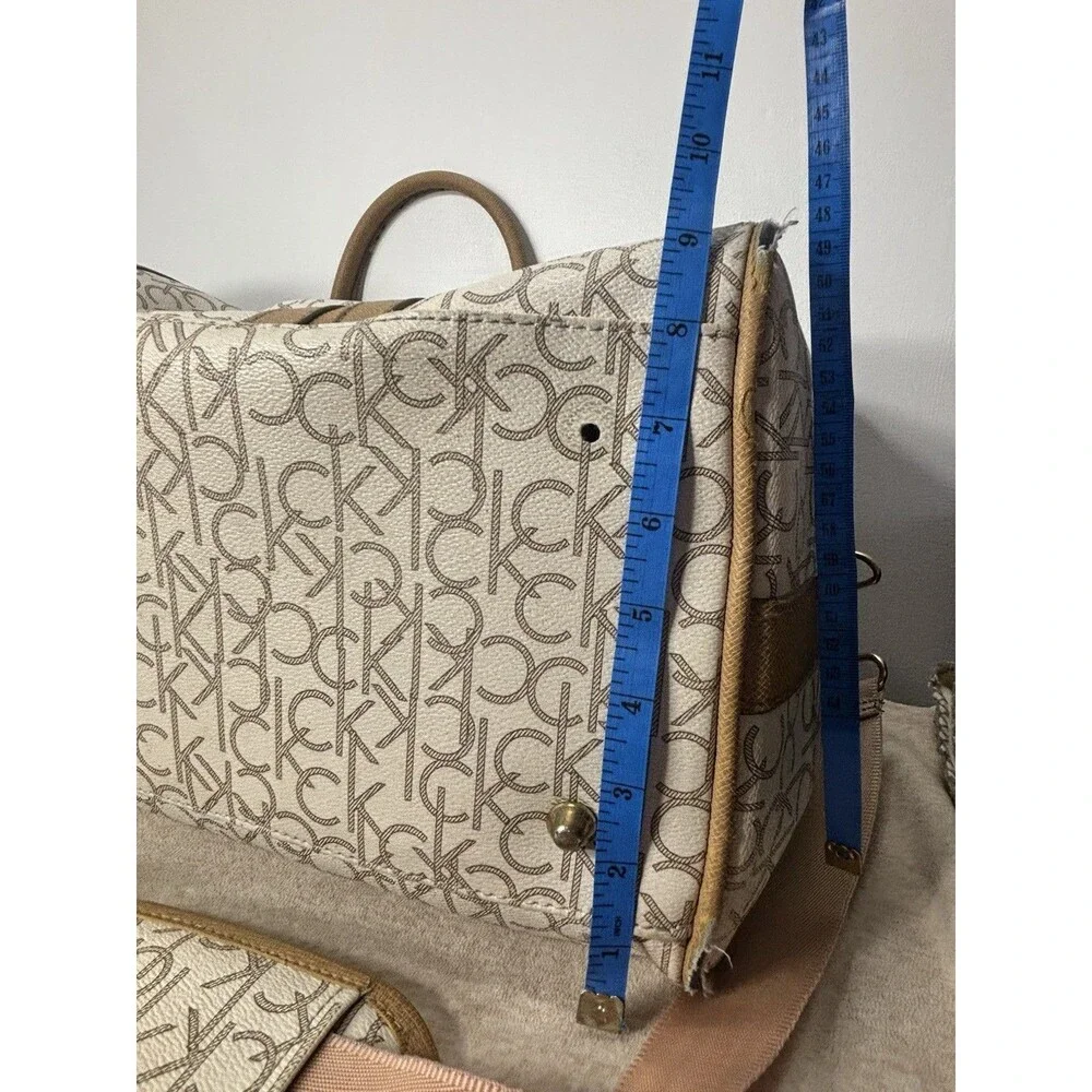 Calvin Klein Travel Weekender Duffle Bag All Over Logo Eggshell Beige Large 21”